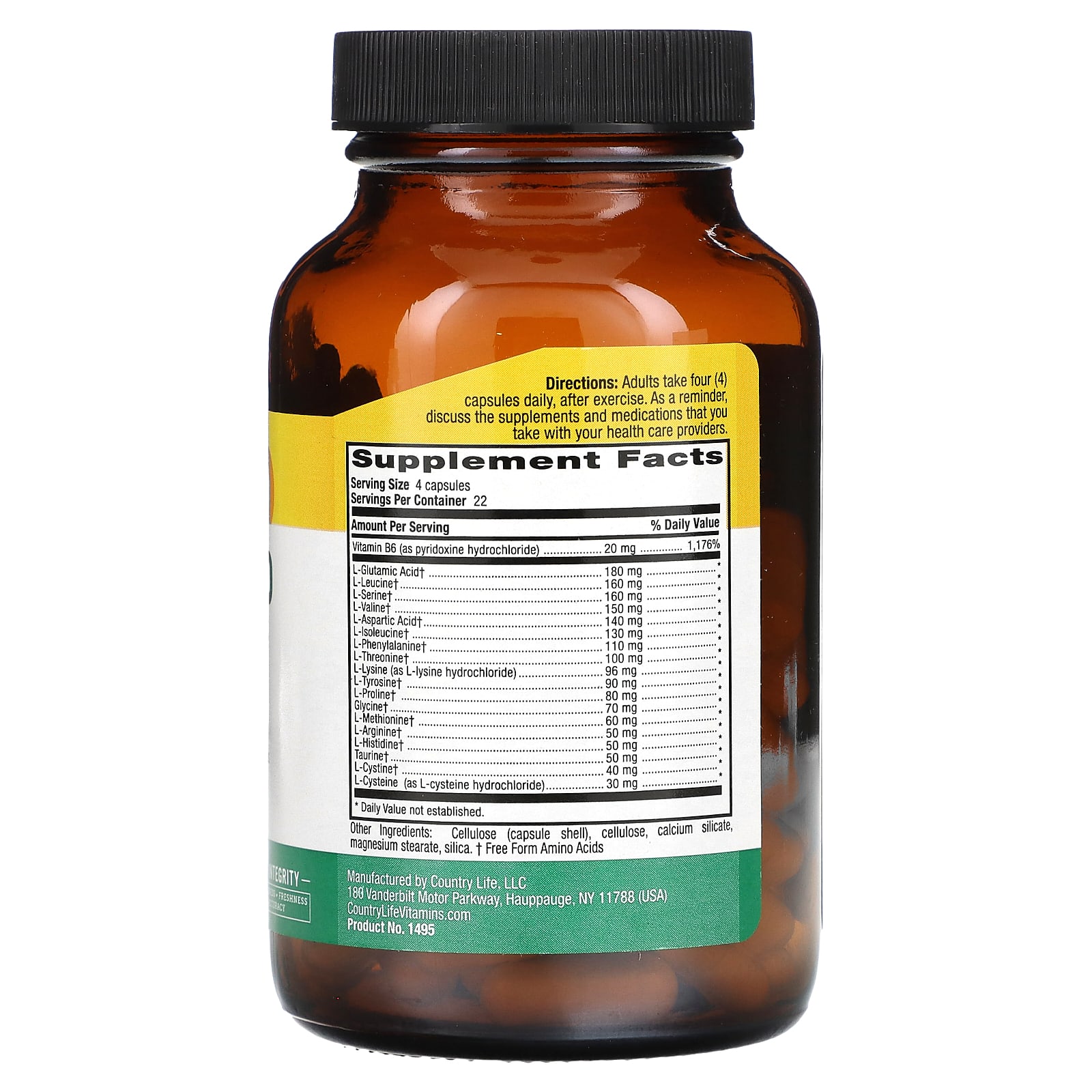 Country Life, Max-Amino Caps with Vitamin B6, 90 Vegetarian Capsules - B00020IJ56