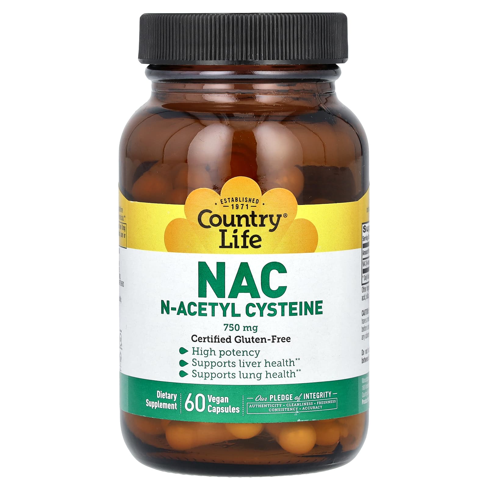Country Life, NAC, N-Acetyl Cysteine, 750 mg, 60 Vegan Capsules - B00020IJJM