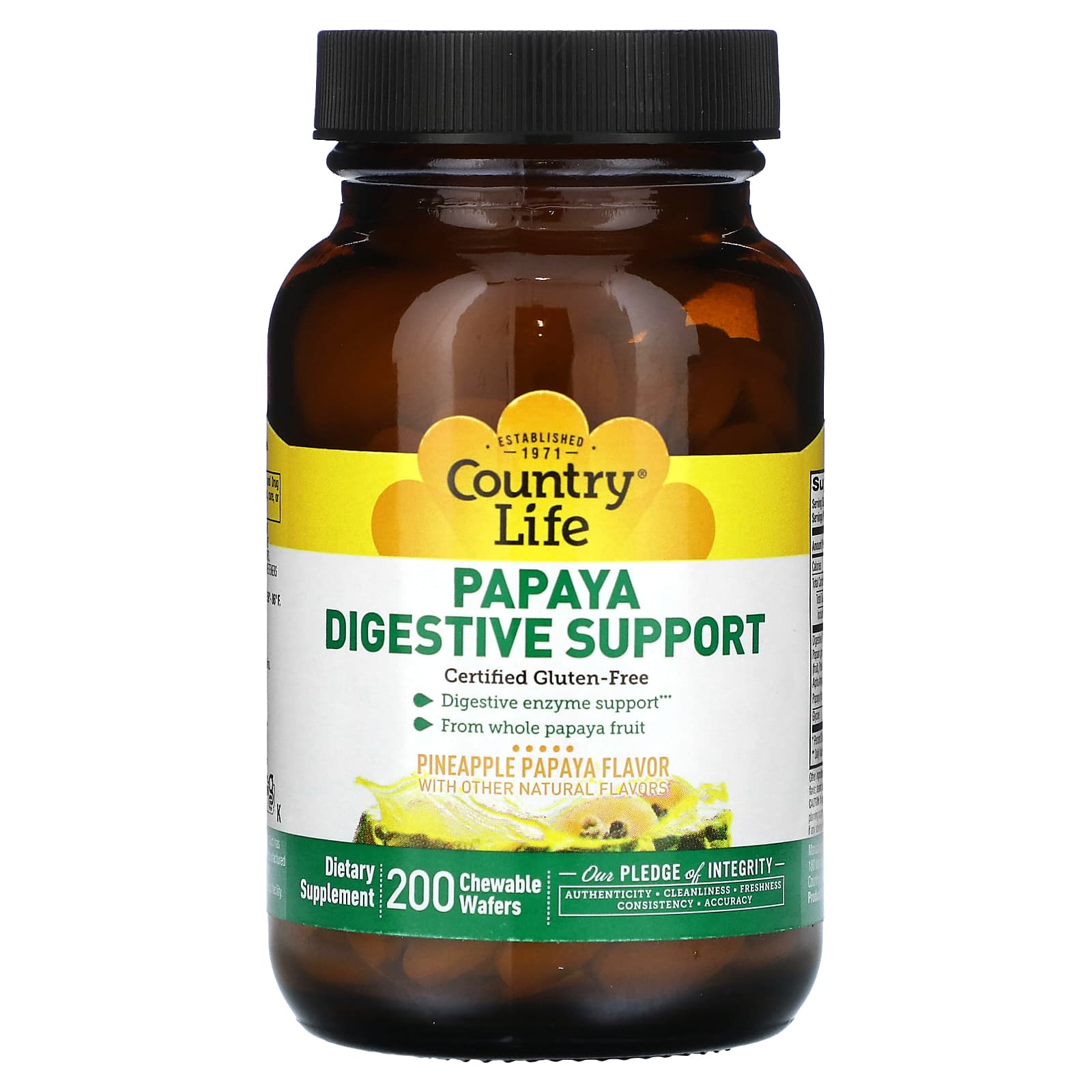 Country Life, Papaya Digestive Support, Pineapple Papaya, 200 Chewable Wafers - B00YF216IO