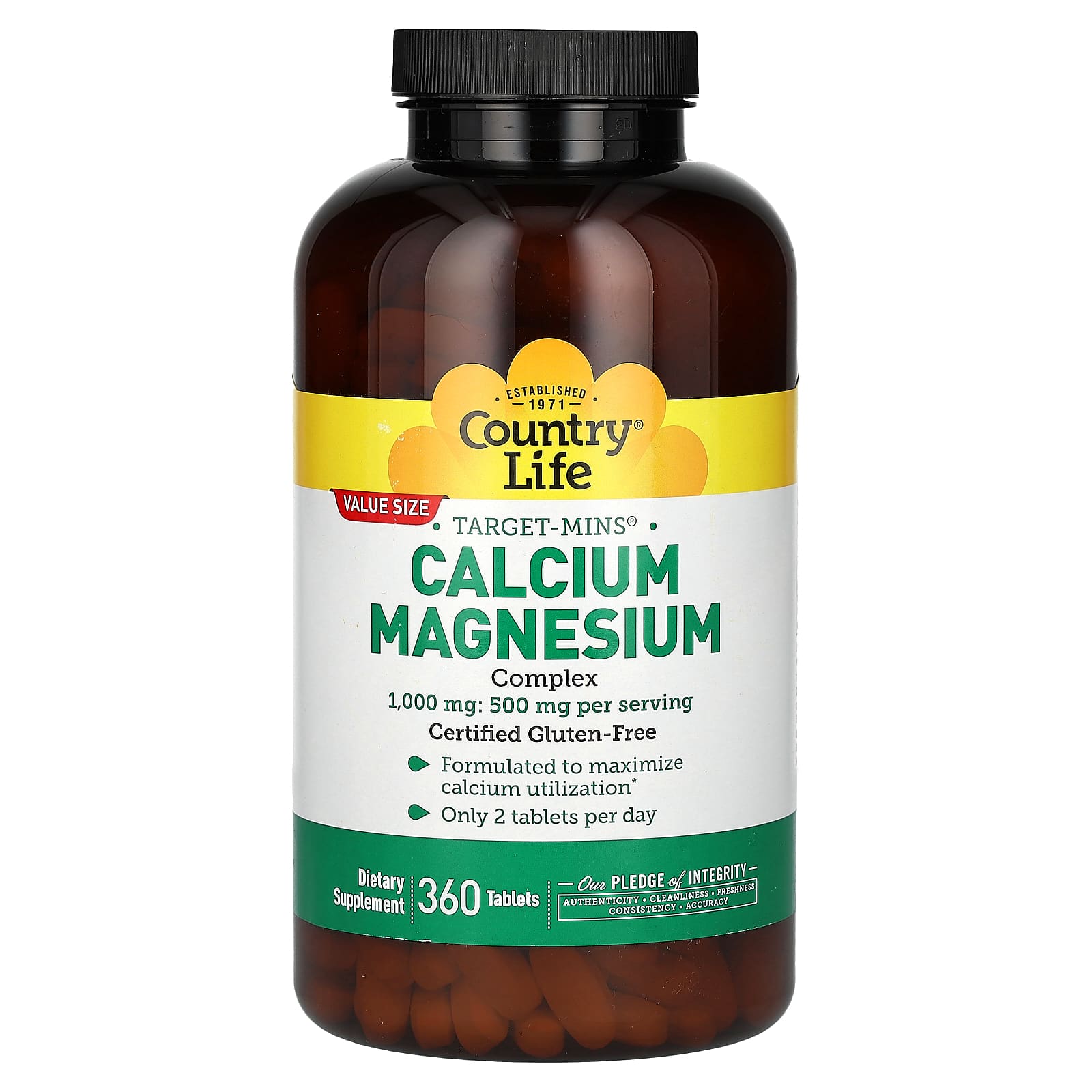 Country Life, Target-Mins, Calcium-Magnesium Complex, 1,000 mg , 360 Tablets (500 mg per Tablet) - B001IKCE5K