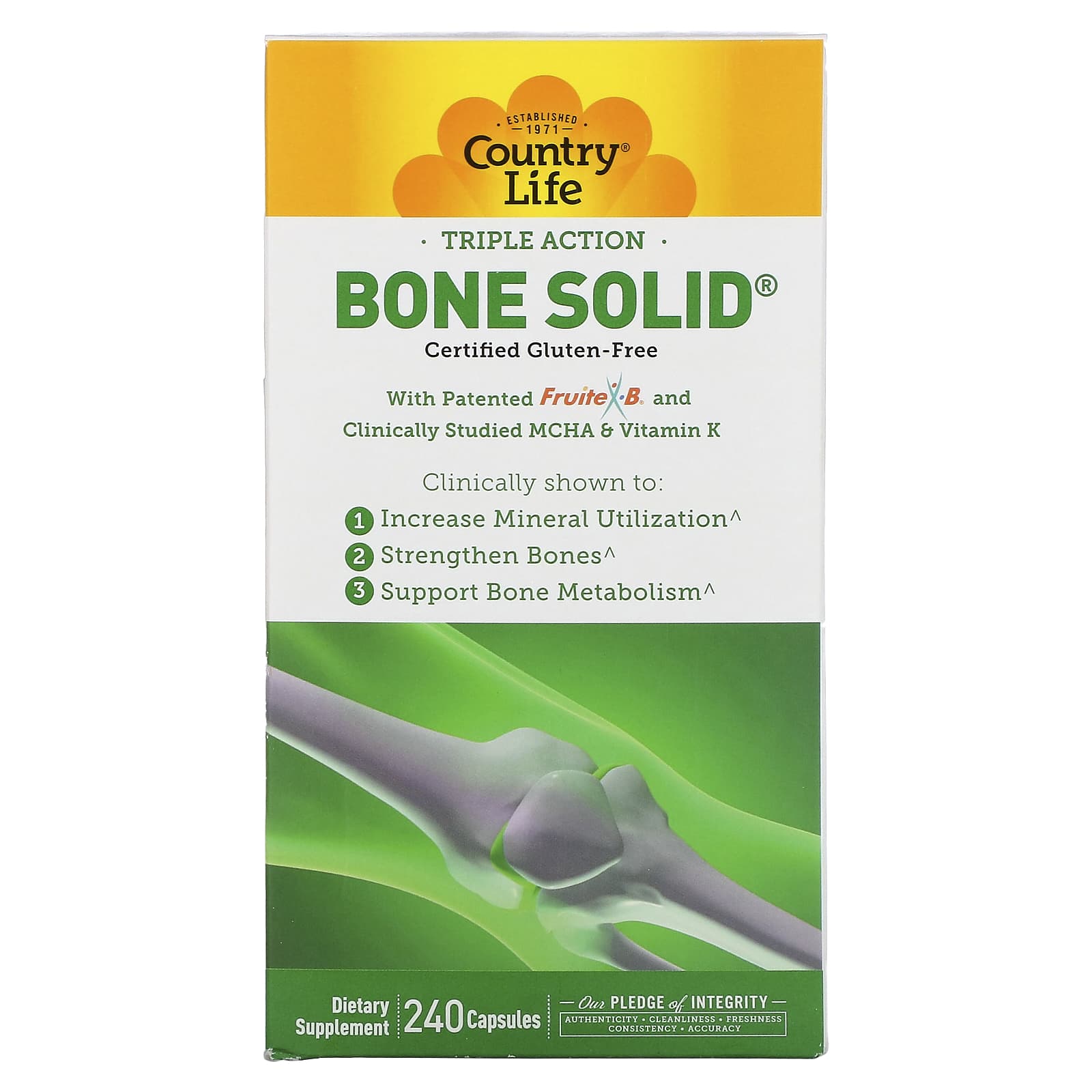 Country Life, Triple Action Bone Solid, 240 Capsules - B009MHS8OM