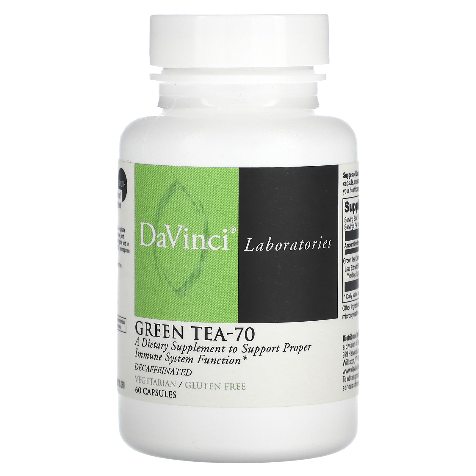 DaVinci Laboratories of Vermont, Green Tea, 70, without caffeine, 60 capsules - B003E15NMW