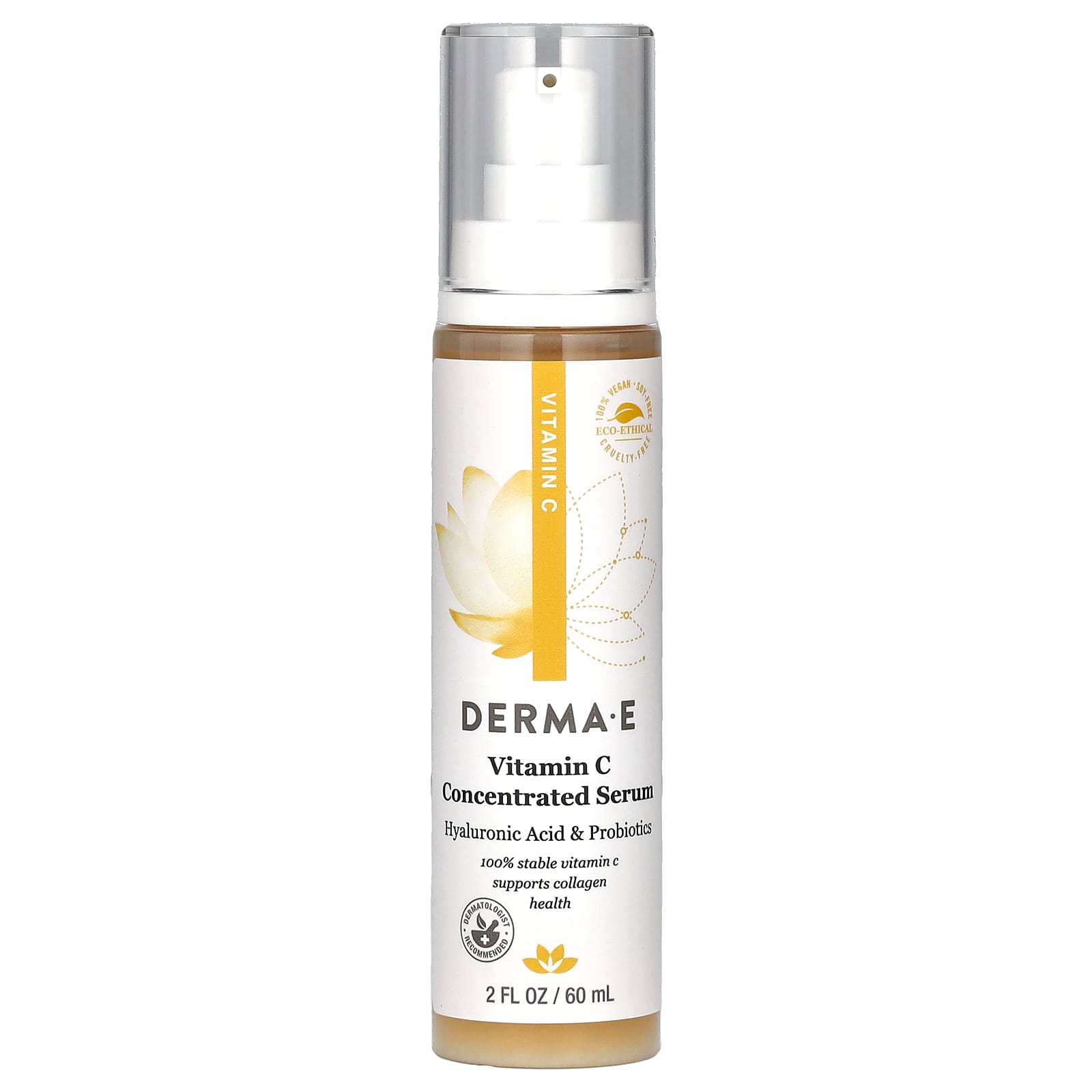 DERMA E, Vitamin C Concentrated Serum, Hyaluronic Acid Probiotics, 2 fl oz (60 ml) - B01MA35EGM