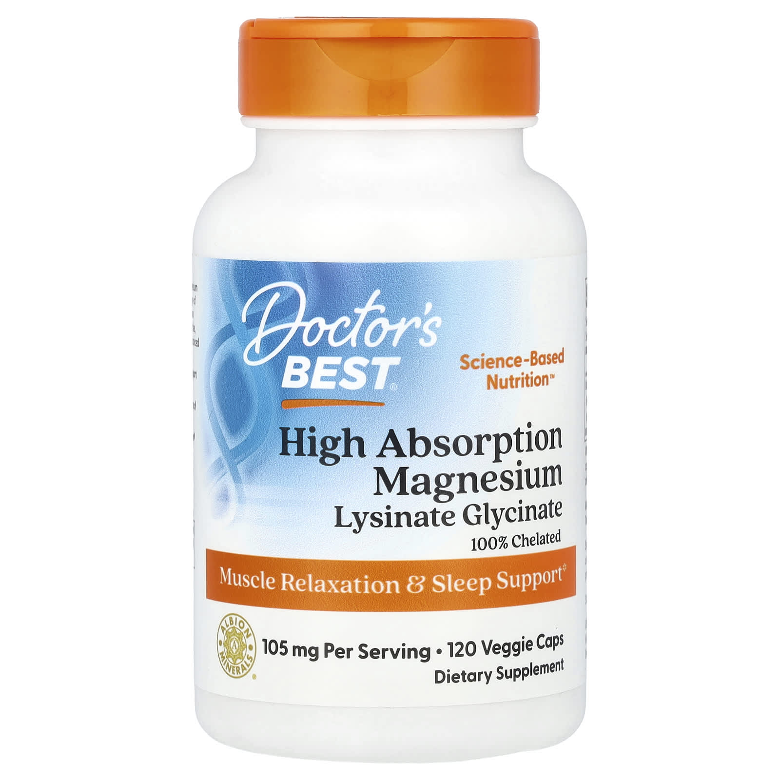 Doctor's Best, High Absorption Magnesium, 105 mg, 120 Veggie Caps (52.5 mg per Capsule) - B08K46JZJG
