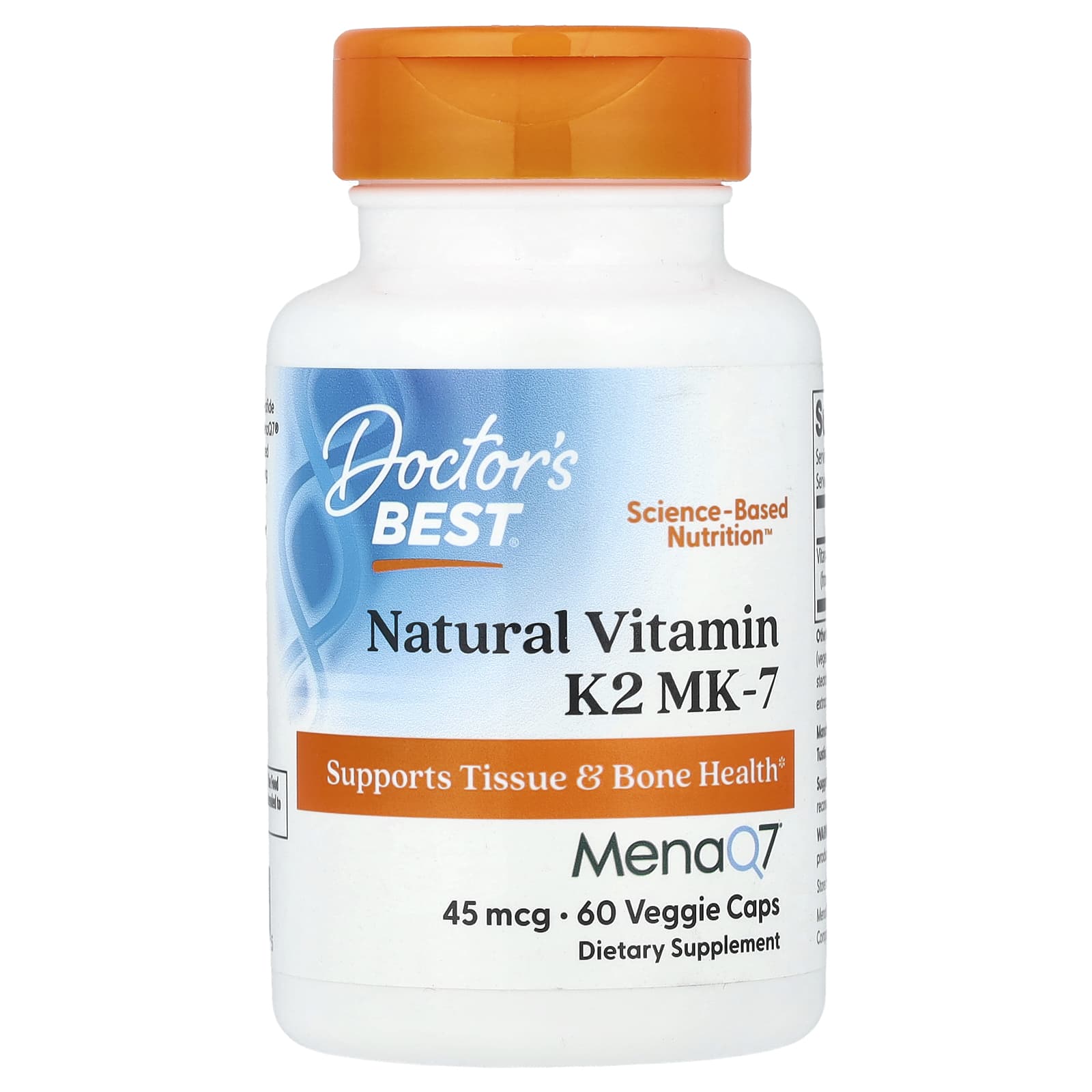 Doctor's Best, Natural Vitamin K2 MK-7 , 45 mcg, 60 Veggie Caps - B002N1MW3W