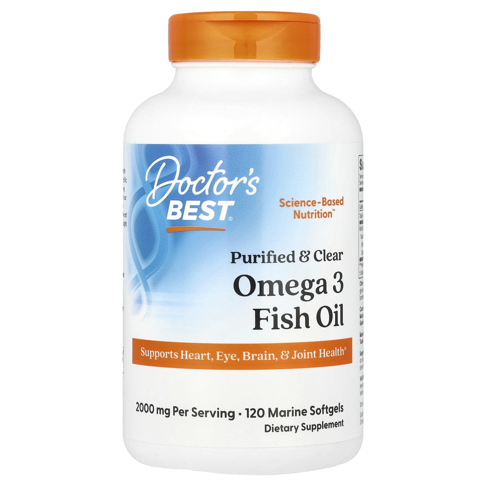 Doctor's Best, Purified & Clear Omega 3 Fish Oil, 2,000 mg, 120 Marine Softgels (1,000 mg per Softgel)