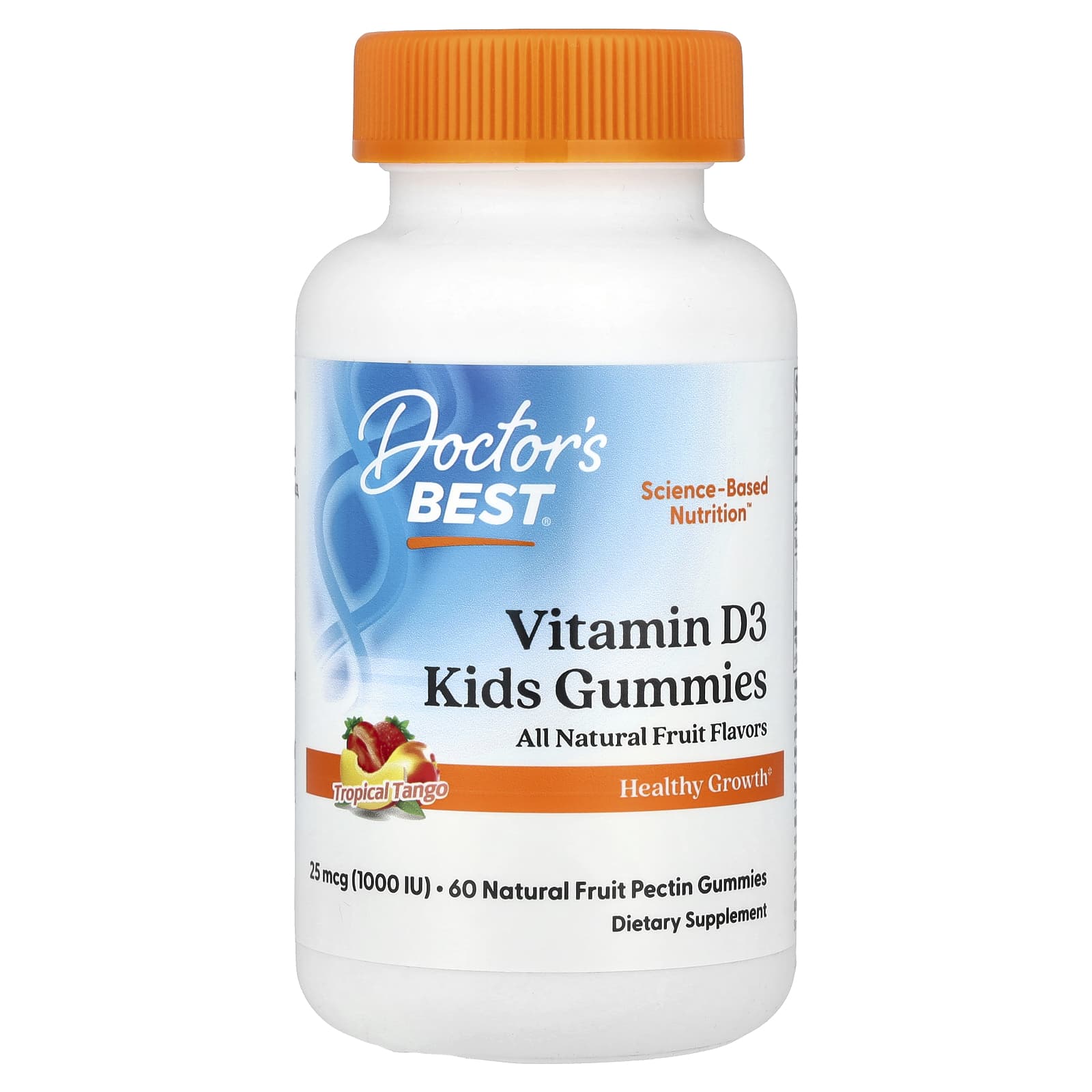Doctor's Best, Vitamin D3 Kids Gummies, Tropical Tango , 25 mcg (1,000 IU), 60 Natural Fruit Pectin Gummies - B085V69JPQ