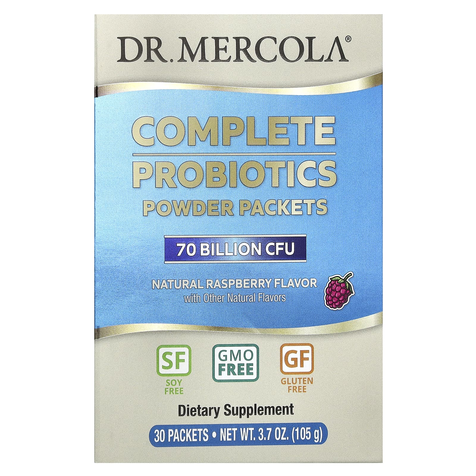 Dr. Mercola, Complete Probiotics Powder Packets, Natural Raspberry , 70 Billion CFU, 30 Packets, 0.12 oz (3.5 g) Each - B073Q4HJRW