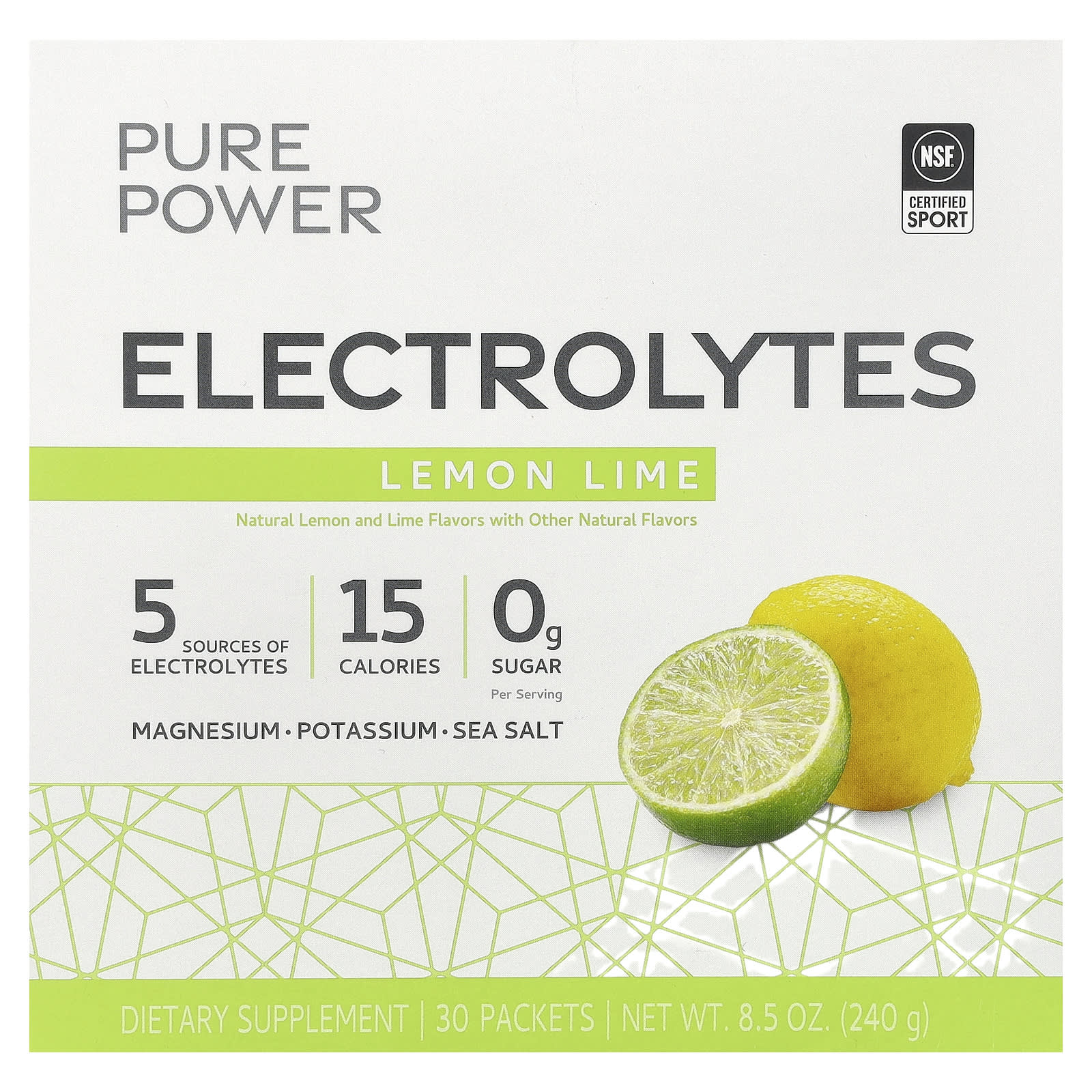 Dr. Mercola, Pure Power, Electrolytes, Lemon Lime, 30 Packets, 0.28 oz (8 g) Each