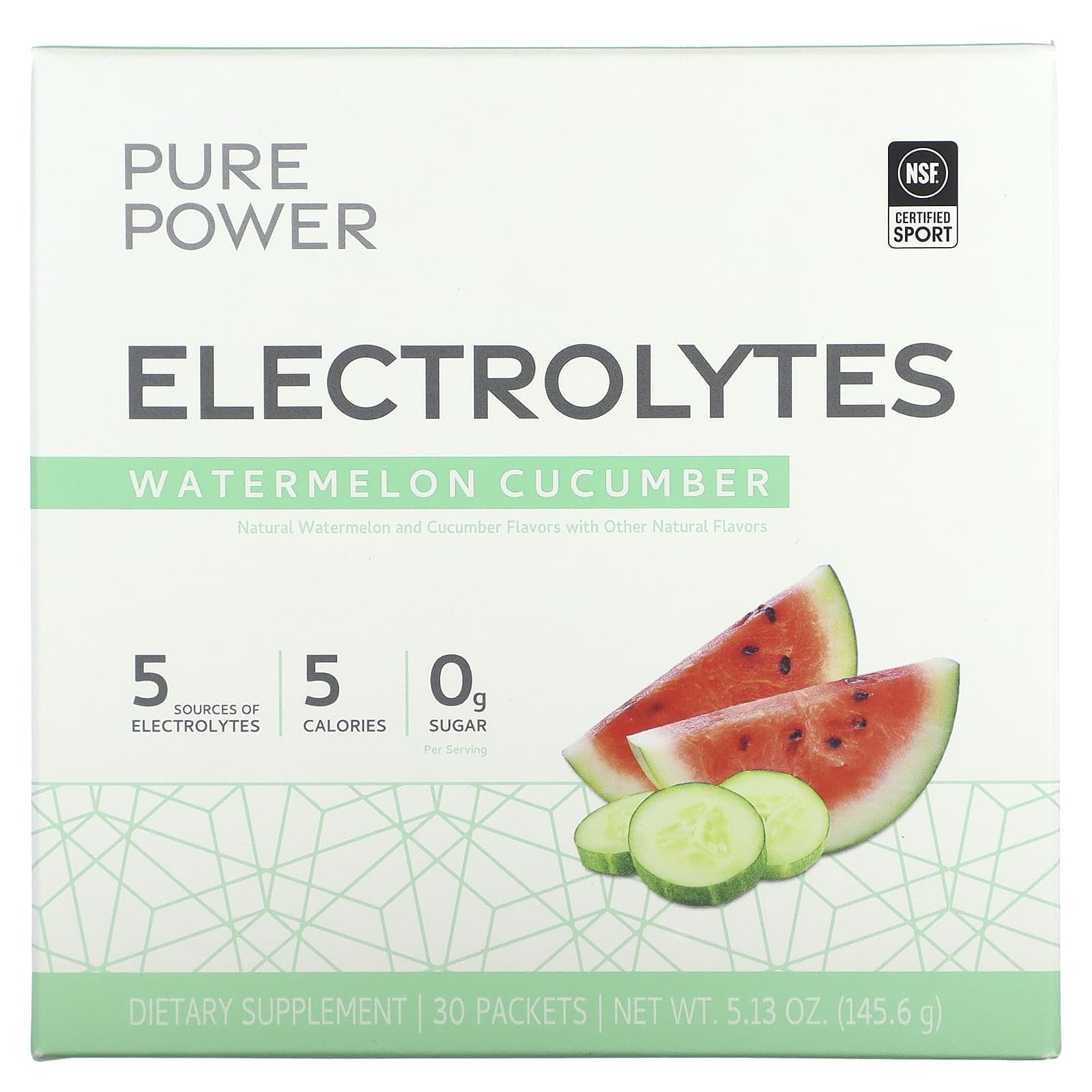 Dr. Mercola, Pure Power, Electrolytes, Watermelon Cucumber, 30 Packets, 5.13 oz (145.6 g) - B09RQ4J5YC