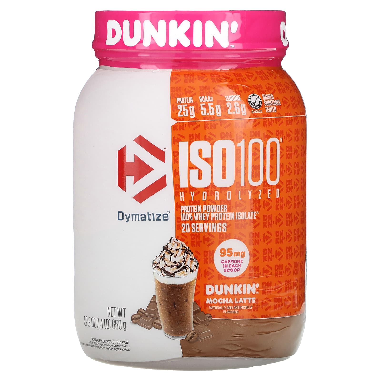 Dymatize, ISO100® Hydrolyzed, 100% Whey Protein Isolate, Dunkin’ Mocha Latte, 1.4 lb (650 g) - B099CDX1M3