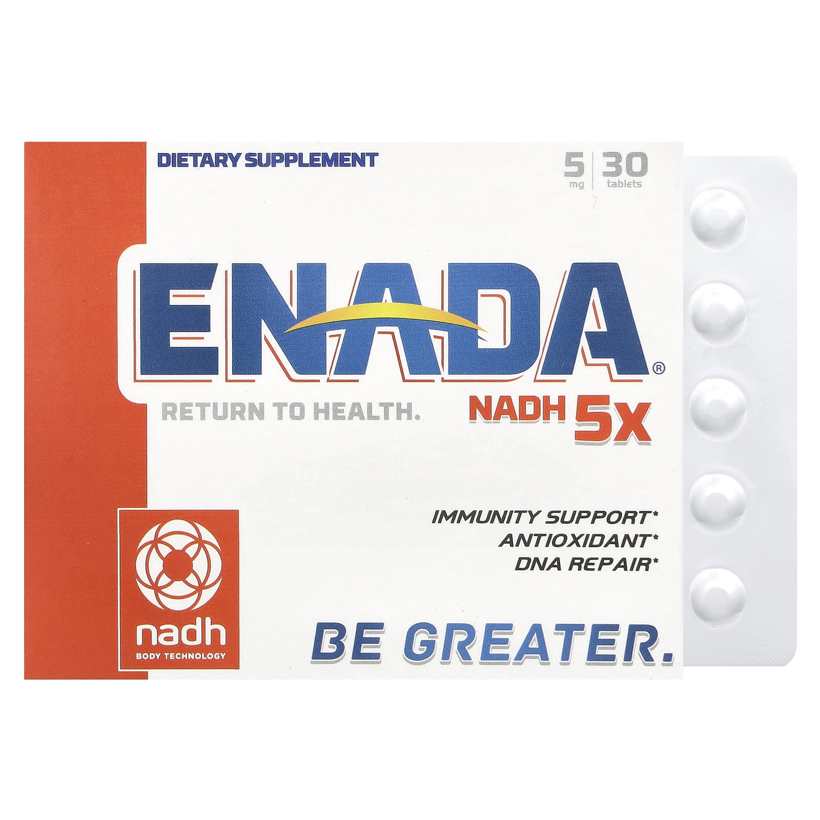 ENADA, NADH 5x, 5 mg, 30 Tablets - B00GOKVCL6