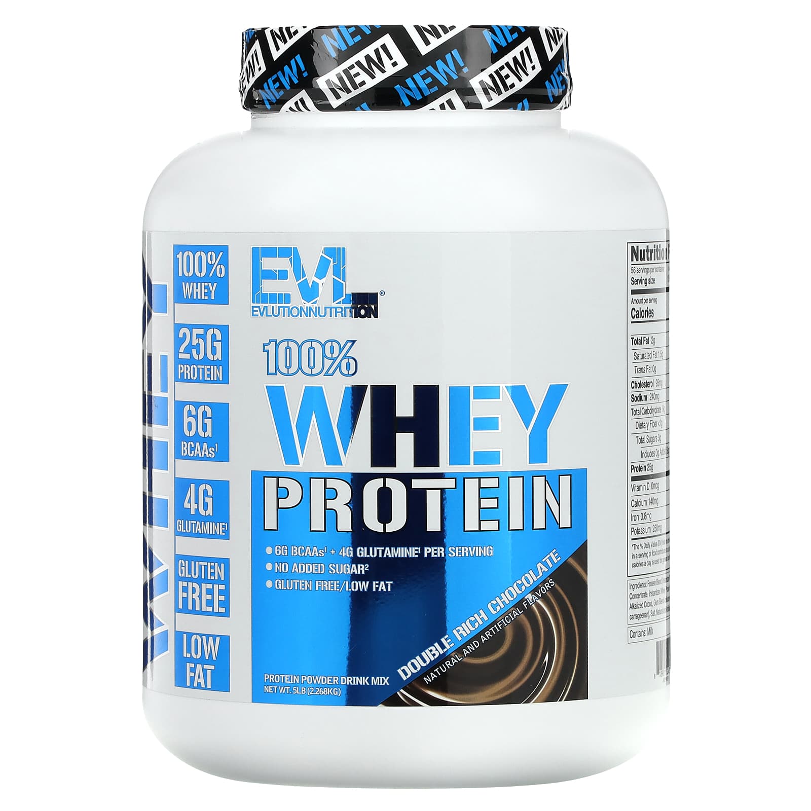 EVLution Nutrition, 100% Whey Protein, Double Rich Chocolate, 5lb (2.268 kg) - 