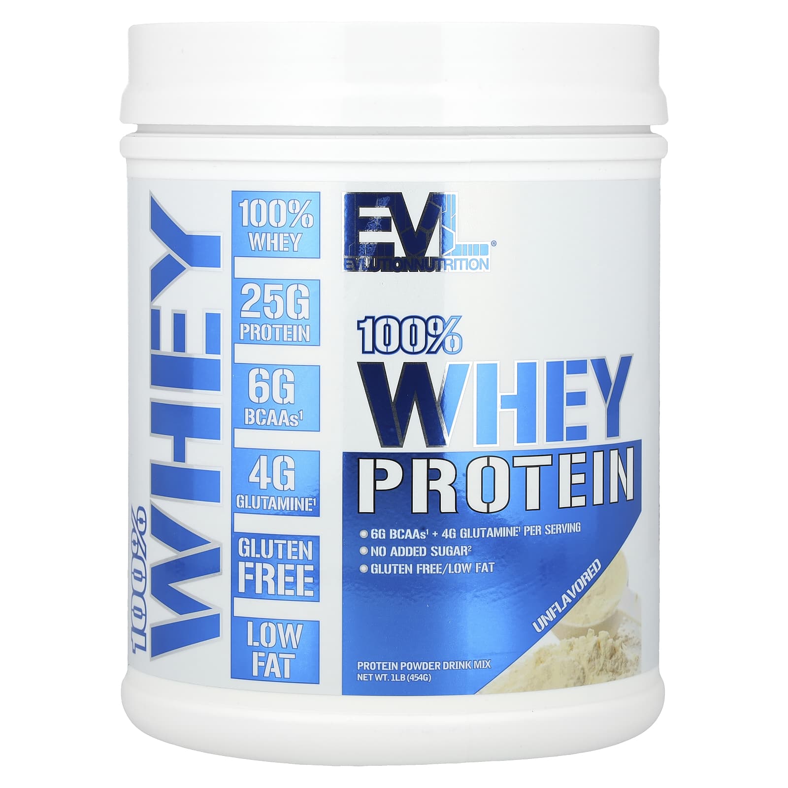 EVLution Nutrition, 100% Whey Protein, Gluten Free, Unflavored, 1 lb (454 g)