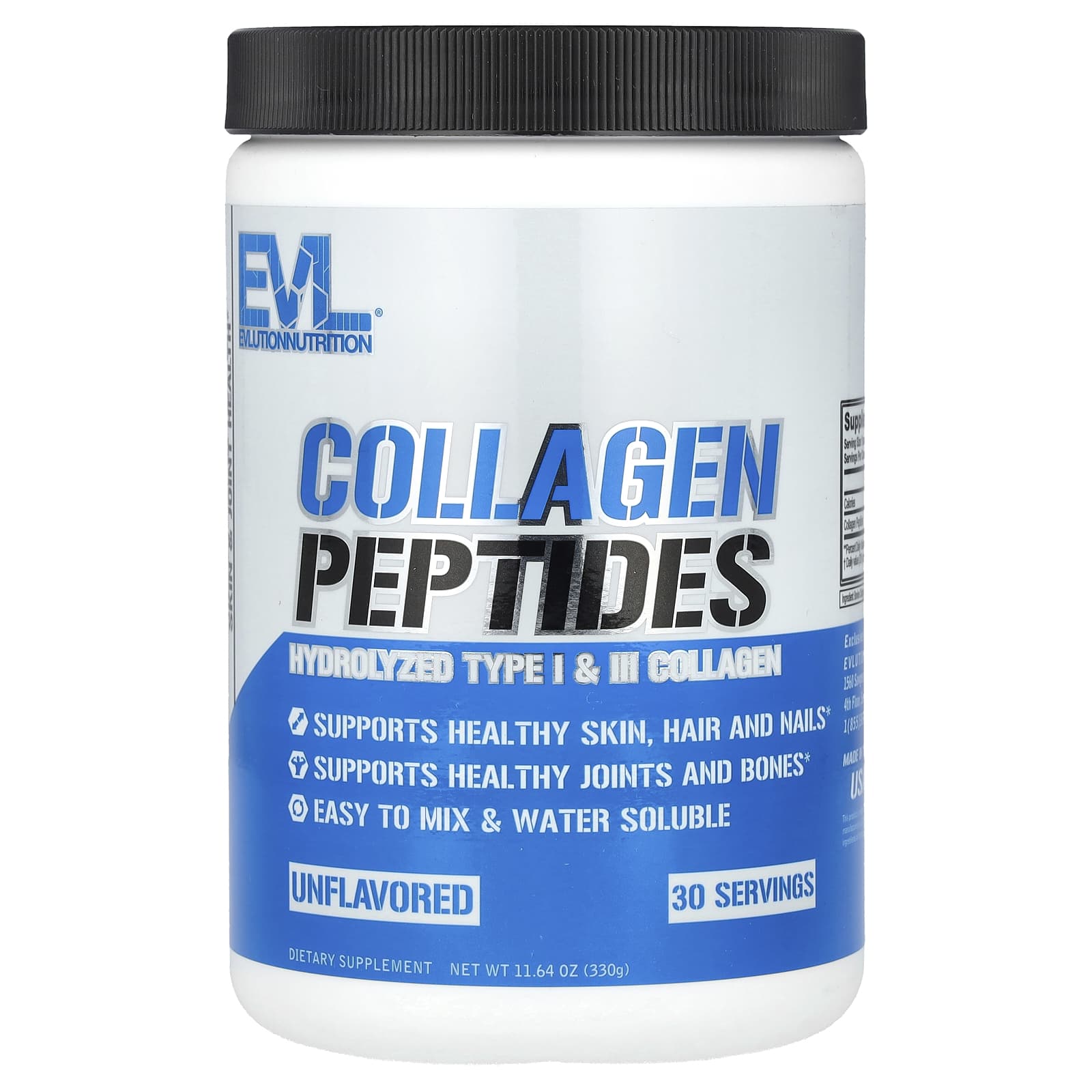 EVLution Nutrition, Collagen Peptides, Hydrolyzed Type I & III Collagen, Unflavored, 11.64 oz (330 g) - B083F79J1S
