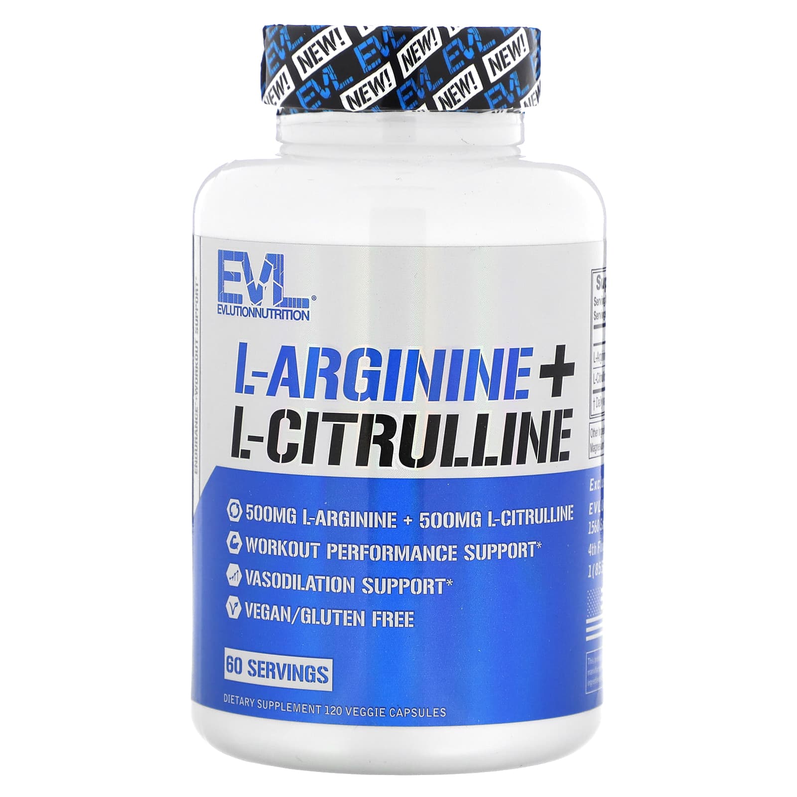 EVLution Nutrition, L-Arginine + L-Citrulline, 120 Veggie Capsules - B0CG7GLVJ8