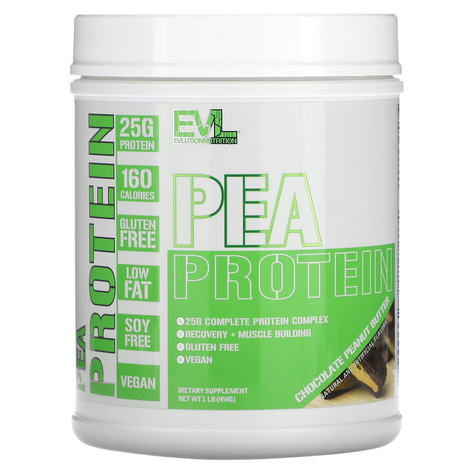 EVLution Nutrition, Pea Protein, Chocolate Peanut Butter, 1 lb (454 g) - 