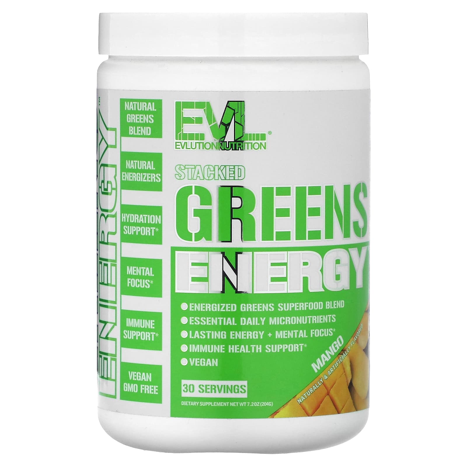 EVLution Nutrition, Stacked Greens Energy, Mango, 7.2 oz (204 g) - 