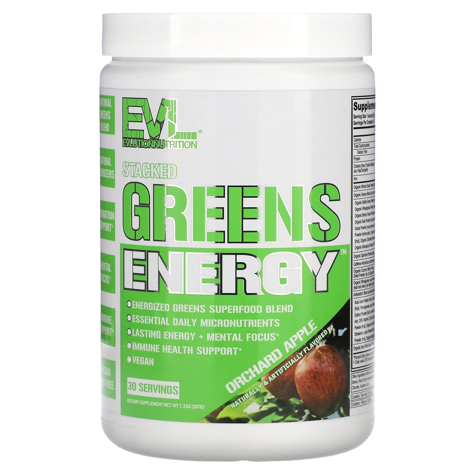 EVLution Nutrition, Stacked Greens Energy, Orchard Apple, 7.3 oz (207 g) - B09N9WF75C