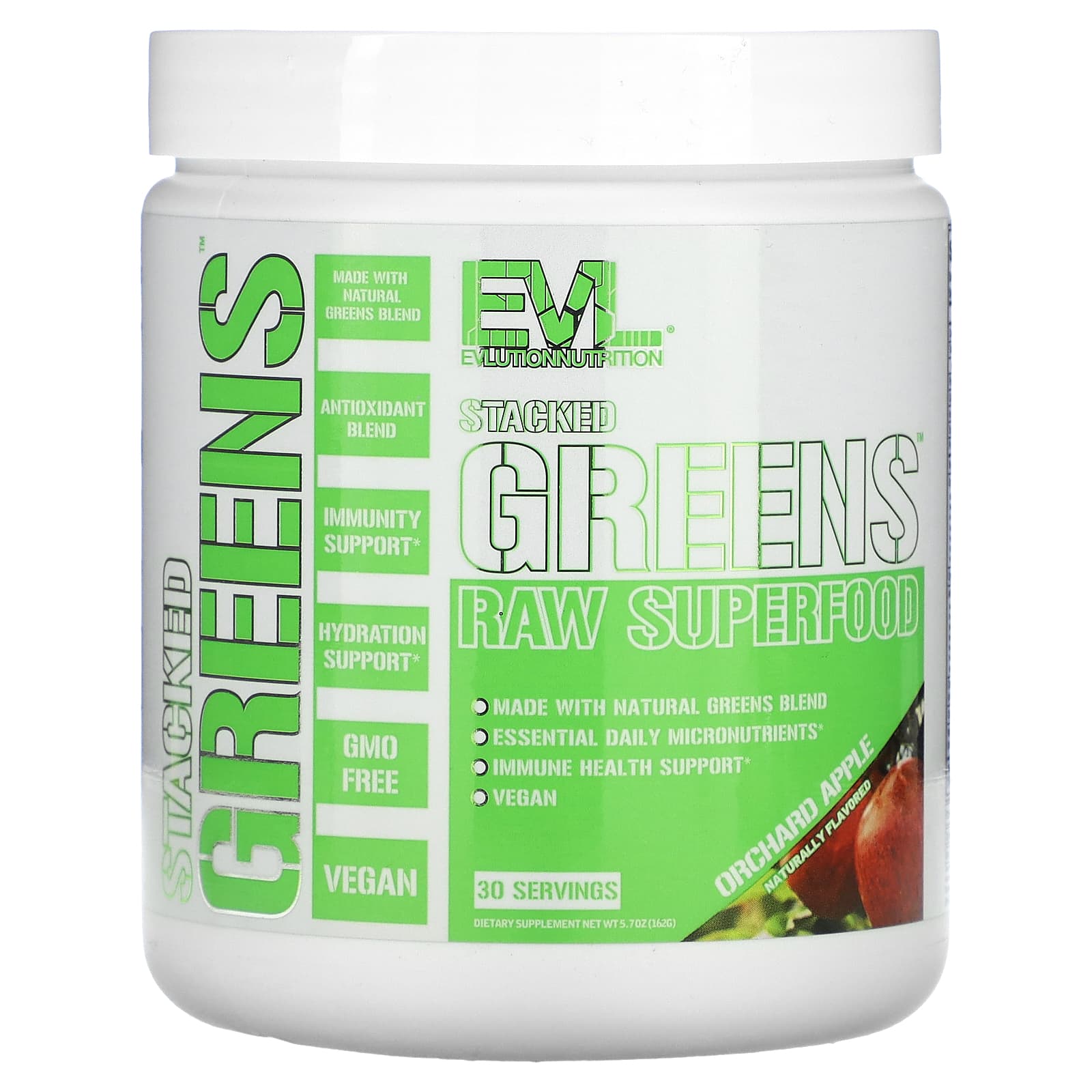 EVLution Nutrition, Stacked Greens Raw Superfood, Orchard Apple, 5.7 oz (162 g) - B09N9WF75C