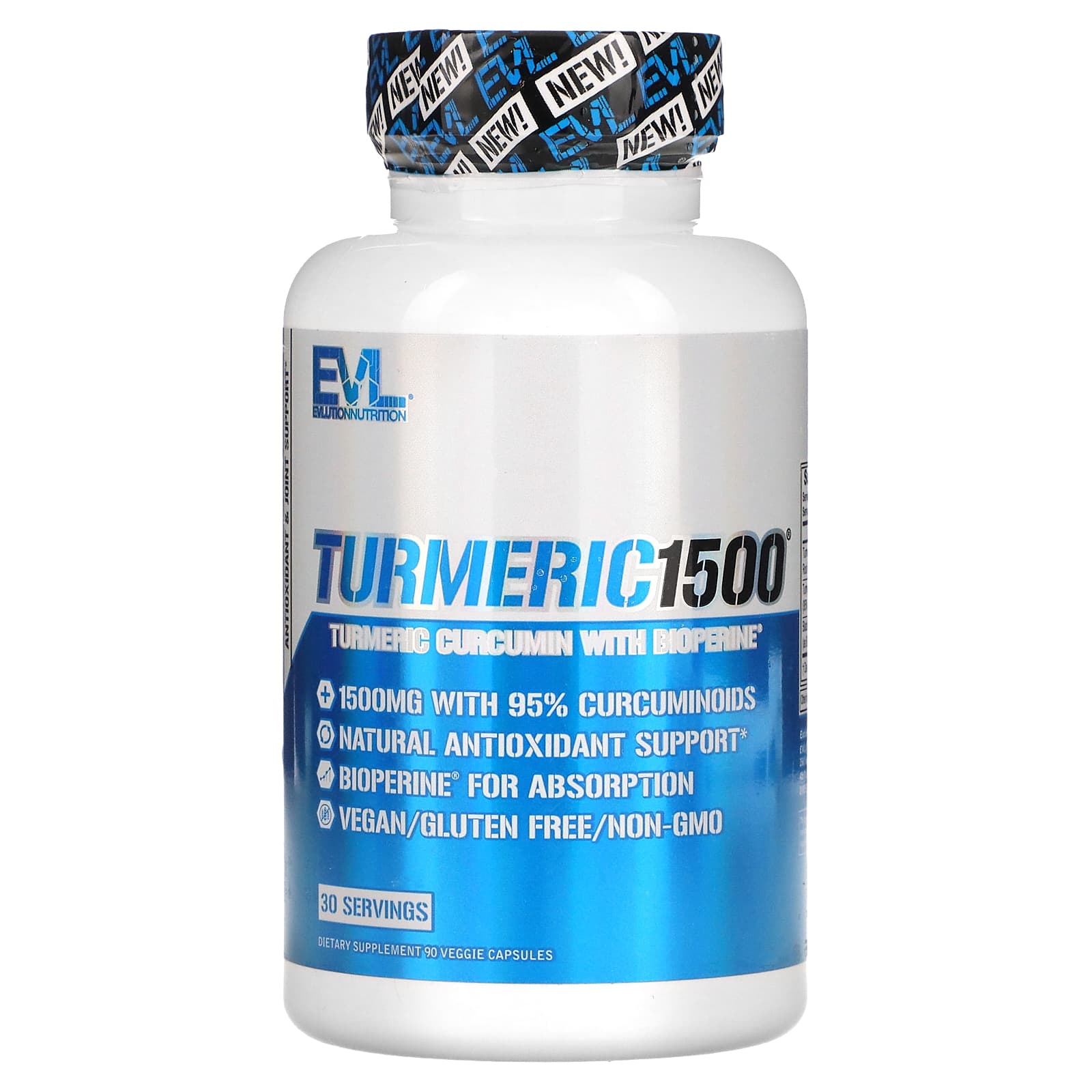 EVLution Nutrition, Turmeric1500, Turmeric Curcumin with Bioperine, 90 Veggie Caps - B07DLDX7RW