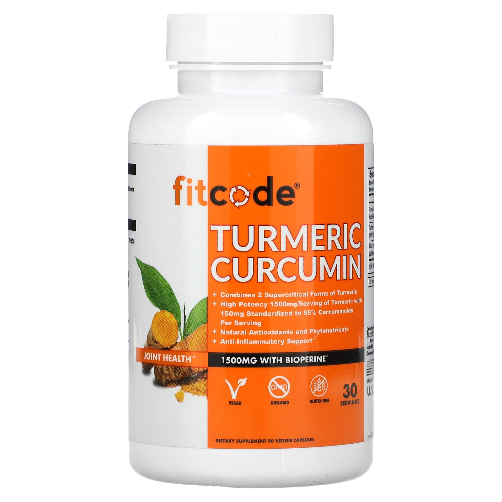 fitcode, Turmeric Curcumin, 1,500 mg, 90 Veggie Capsules (500 mg per Capsule) - 