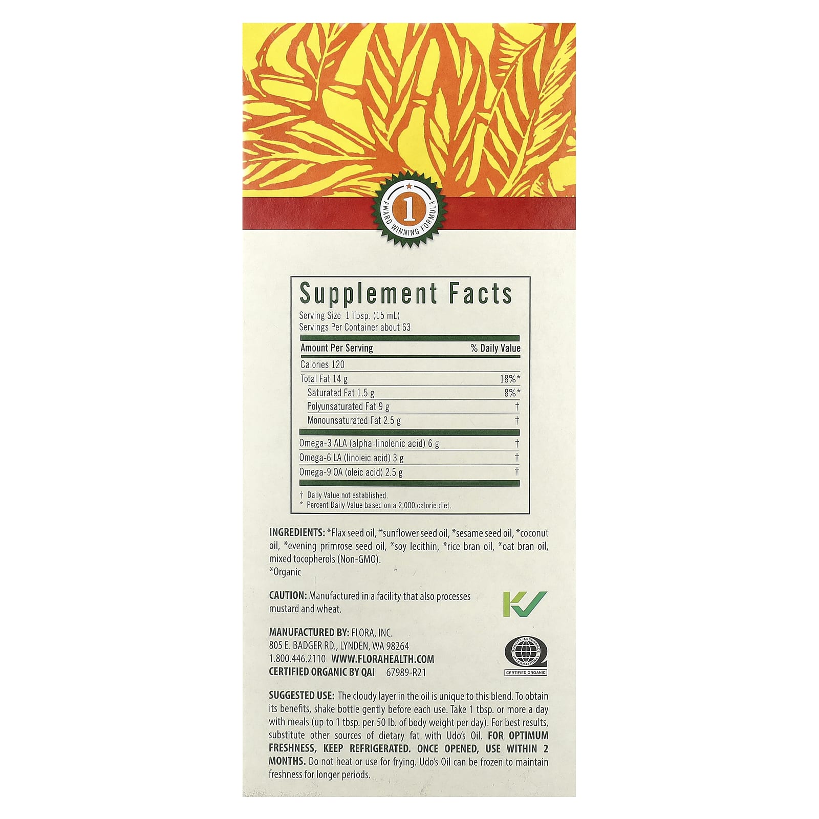 Flora, Udo's Choice®, Udo's Oil™ 3-6-9 Blend, 32 fl oz (941 ml) - B0010ED3DQ