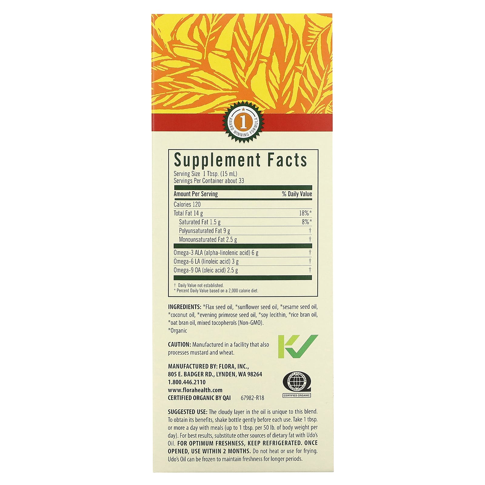 Flora, Udo's Oil 3-6-9 Blend, 17 fl oz (500 ml) - B015RN6PD0