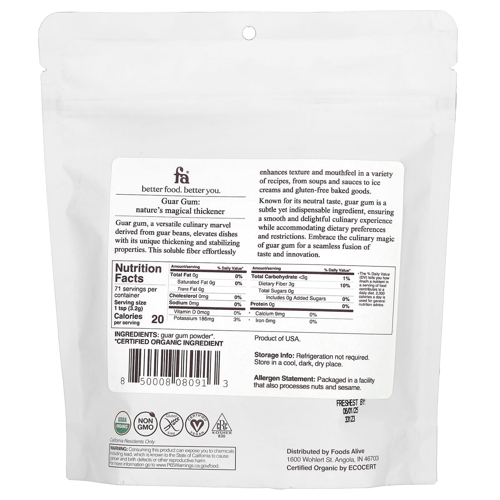 Foods Alive, Guar Gum Powder, 8 oz (227 g) - B0DCDJJBLZ