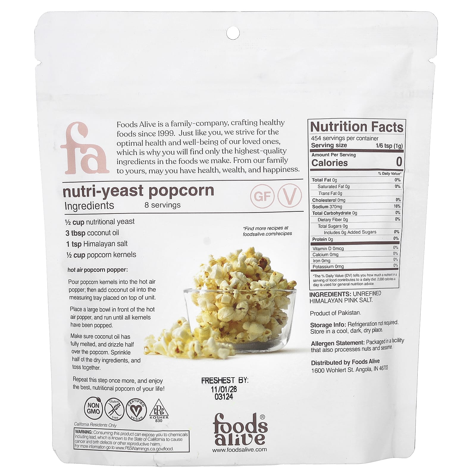 Foods Alive, Himalayan Salt, Fine Ground, 16 oz (454 g) - B01NAAJBR6