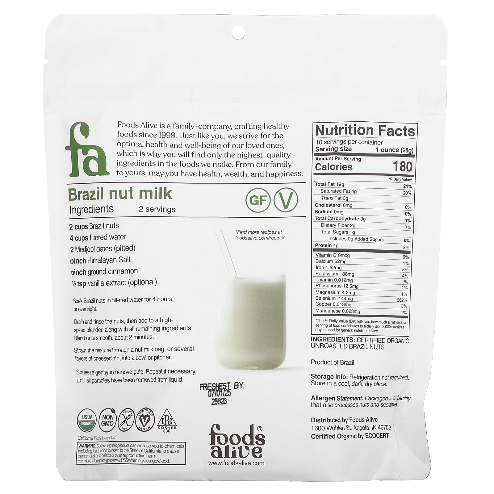 Foods Alive, Organic Brazil Nuts, Whole, 10 oz (284 g) - B08H768LP7