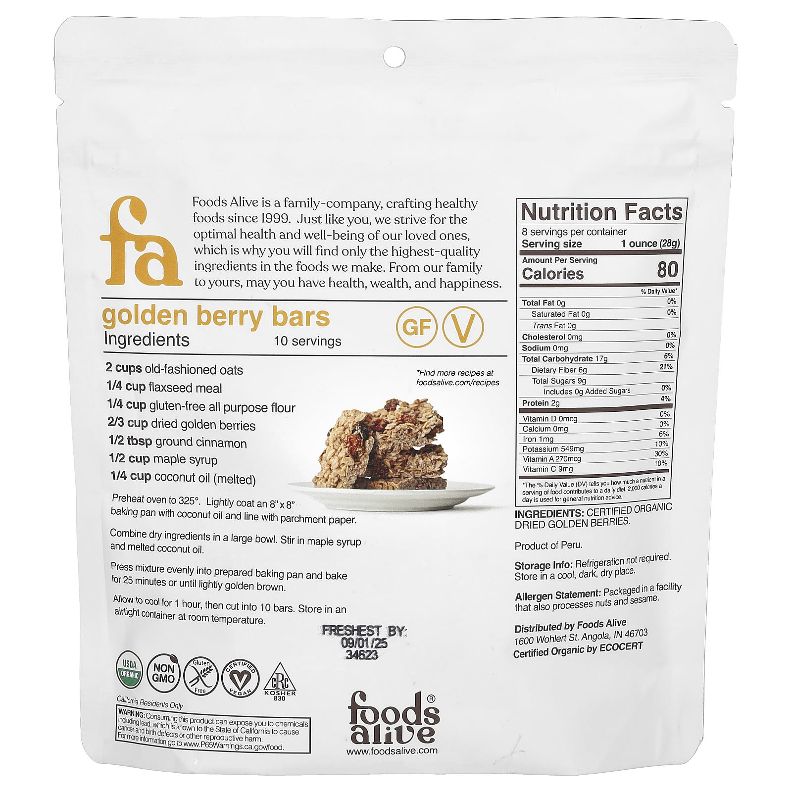 Foods Alive, Organic Golden Berries, Dried, 8 oz (227 g) - B07DD4DCDH