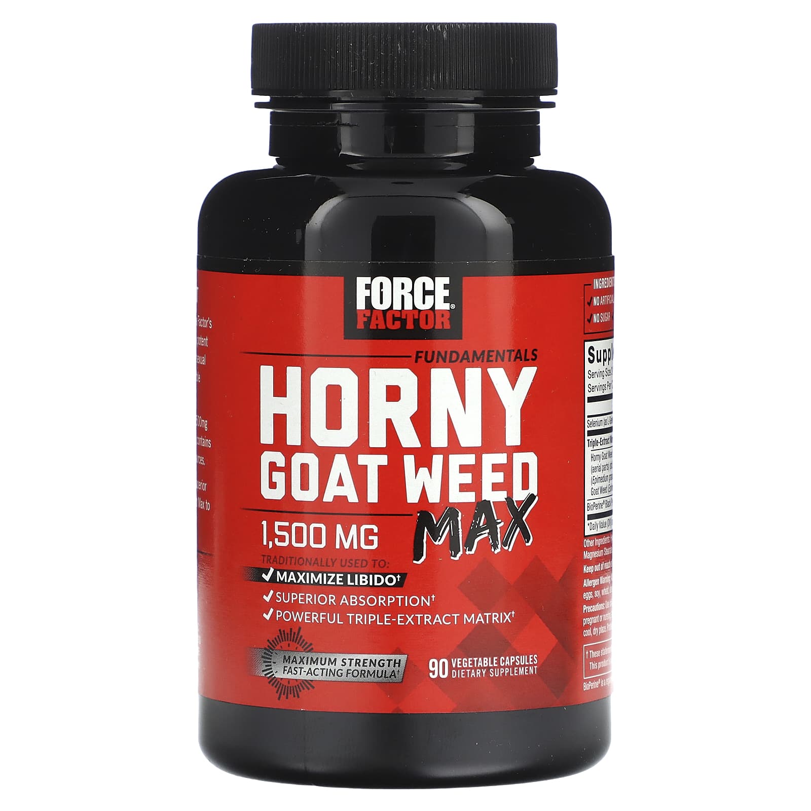 Force Factor, Fundamentals, Horny Goat Weed Max, 1,500 mg, 90 Vegetable Capsules (500 mg per Capsule) - B0B2ZD1BVR