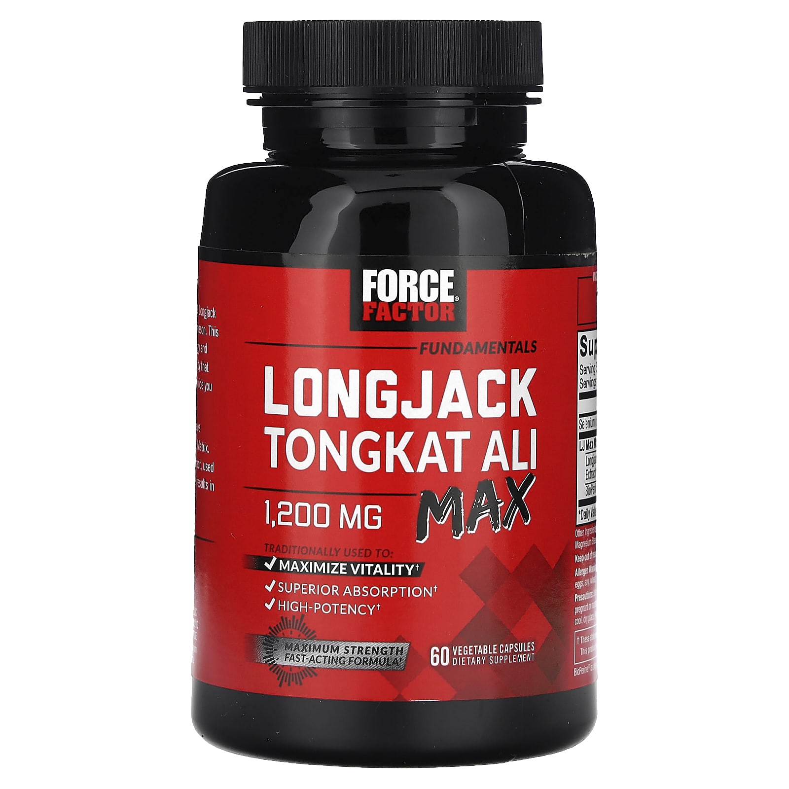 Force Factor, Fundamentals, LongJack Tongkat Ali Max, 1,200 mg, 60 Vegetable Capsules, (600 mg per Capsule)