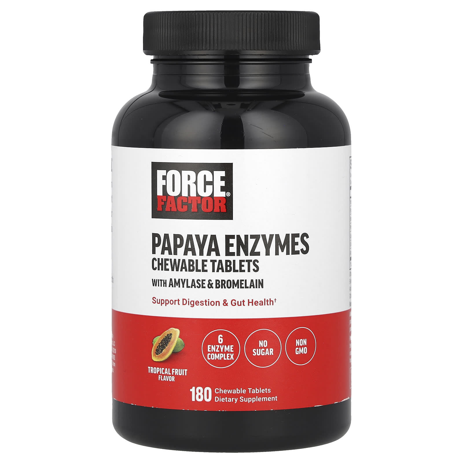 Force Factor, Papaya Enzymes, Tropical Fruit, 180 Chewable Tablets - B0DF38PL7K