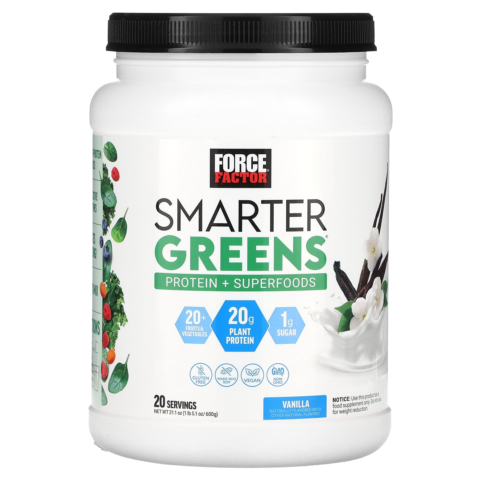 Force Factor, Smarter Greens Protein + Superfoods, Vanilla, 1 lb 5.1 oz (600 g) - B0C9DXB391
