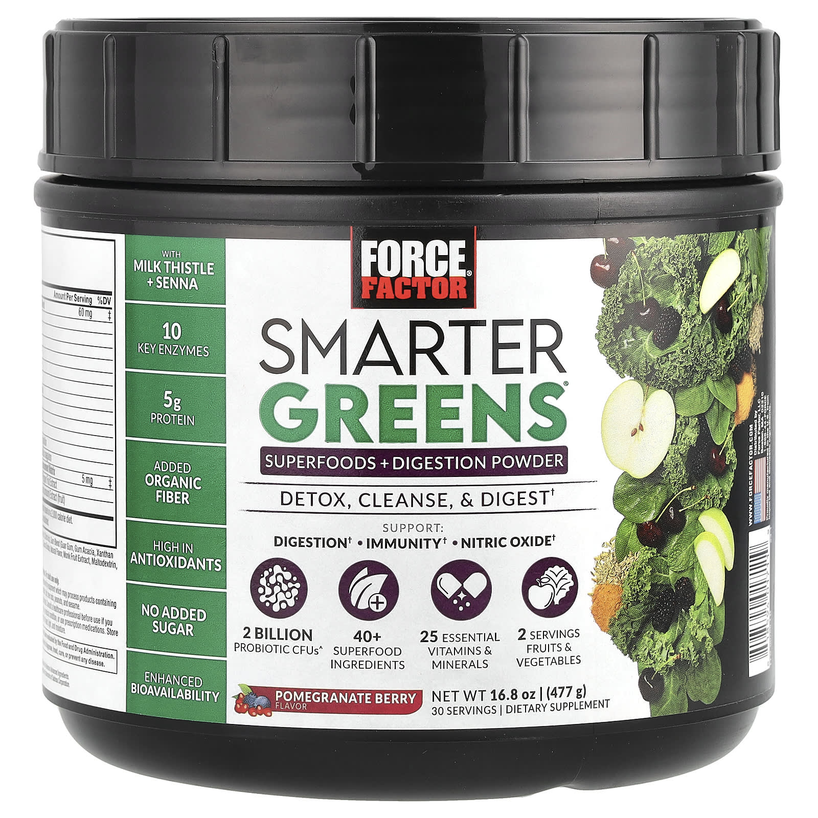 Force Factor, Smarter Greens, Superfoods + Digestion Powder, Pomegranate Berry, 14.8 oz (419 g) - B09RDNKNGZ