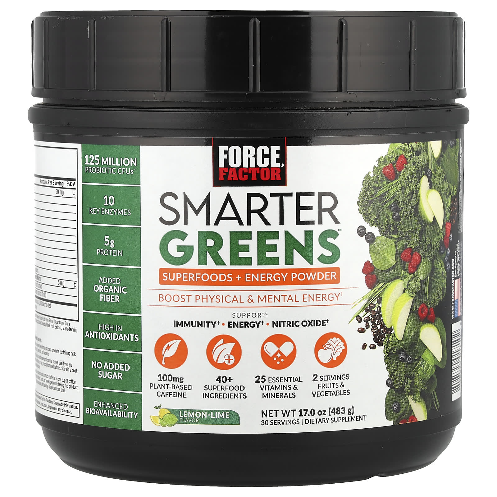 Force Factor, Smarter Greens, Superfoods + Energy Powder, Lemon-Lime, 15.4 oz (436 g) - B09RDQ3VNK