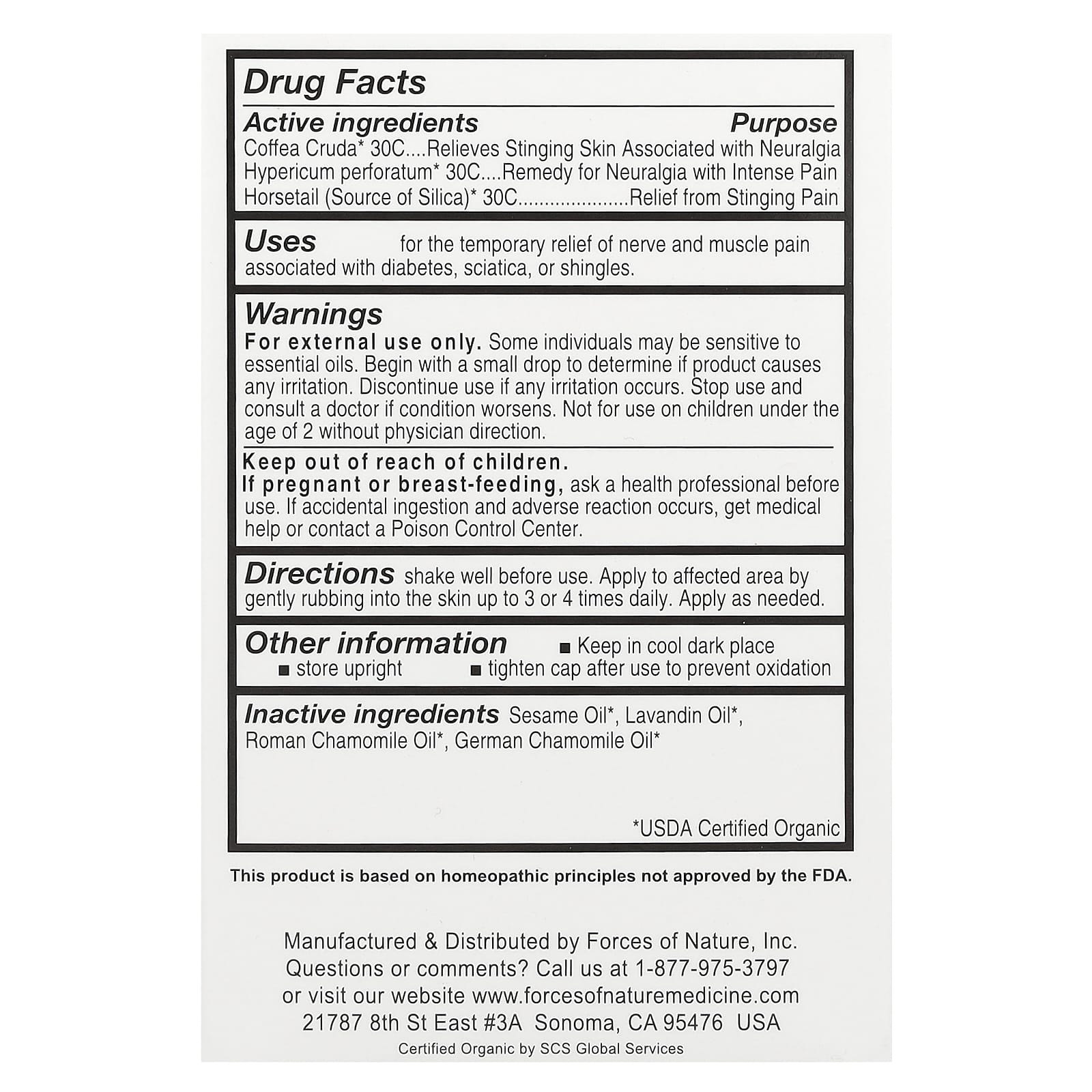 Forces of Nature, Nerve Pain, Organic Plant Medicine, 0.37 fl oz (11 ml) - B008EAD92Y