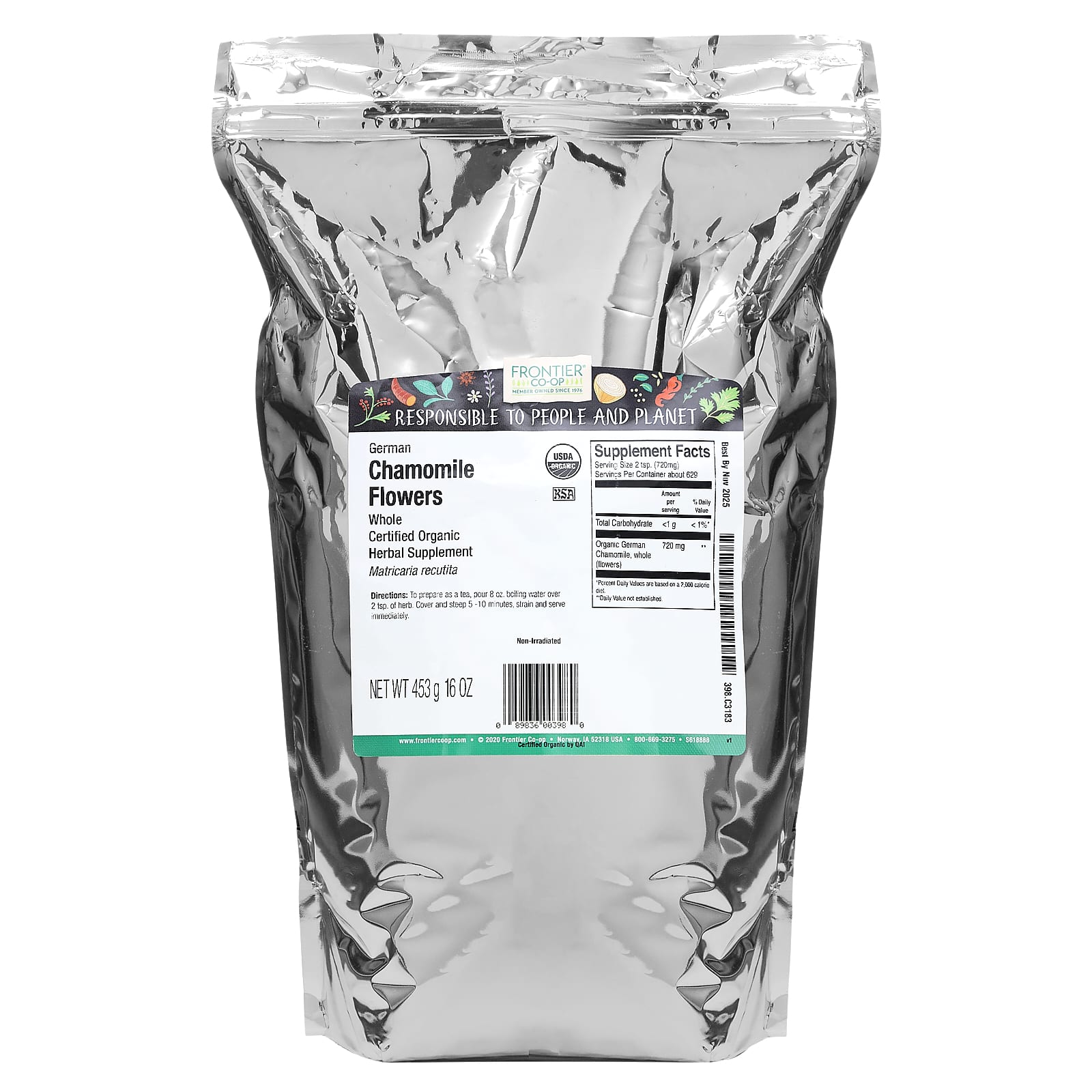 Frontier Co-op, Organic Whole German Chamomile Flowers, 16 oz (453 g) - B001VNGN9C