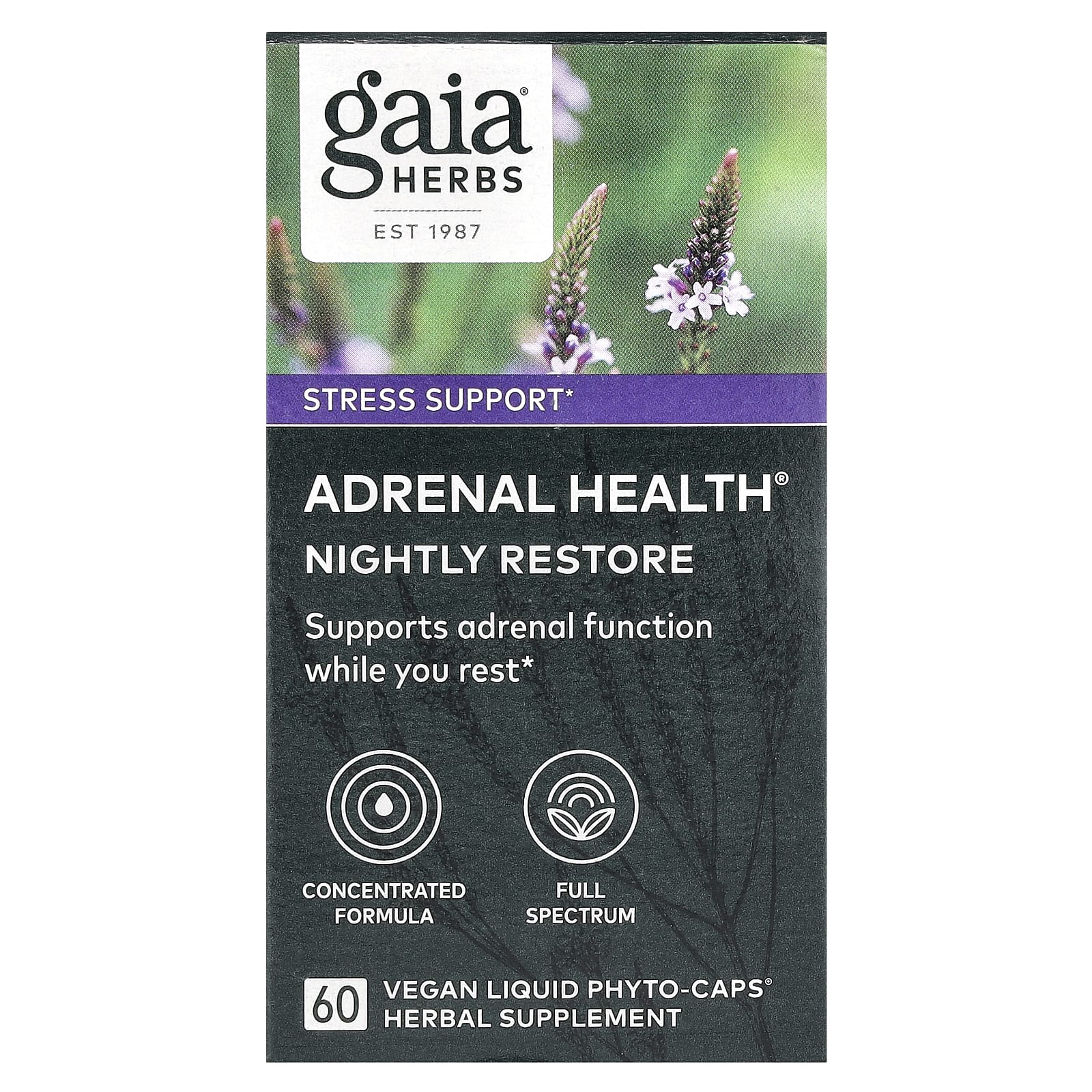 Gaia Herbs, Adrenal Health, Nightly Restore, 60 Vegan Liquid Phyto-Caps