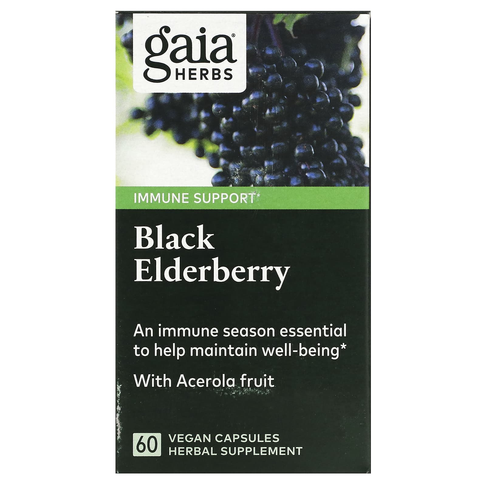 Gaia Herbs, Black Elderberry with Acerola Fruit, 60 Vegan Capsules - B0036THLZY