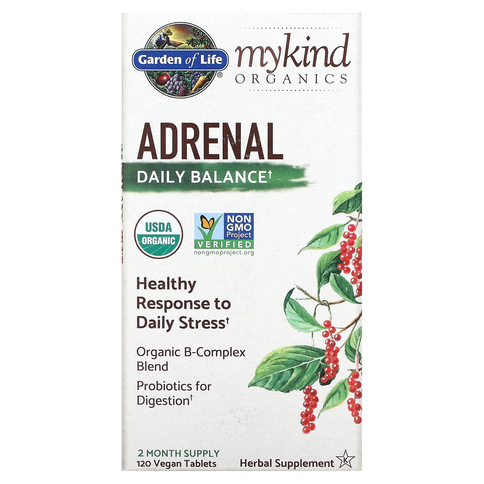 Garden of Life, MyKind Organics, Adrenal, Daily Balance, 120 Vegan Tablets - B07G7JXQNV