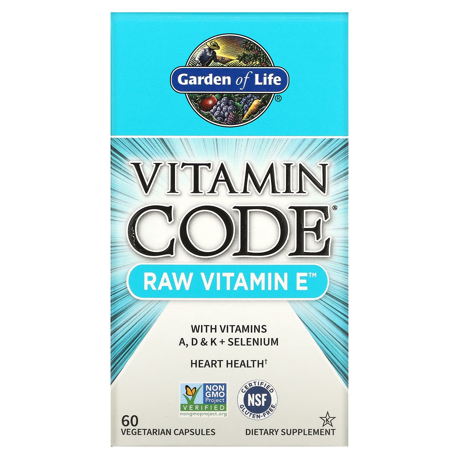 Garden of Life, Vitamin Code, RAW Vitamin E, 60 Vegetarian Capsules - B00280M134