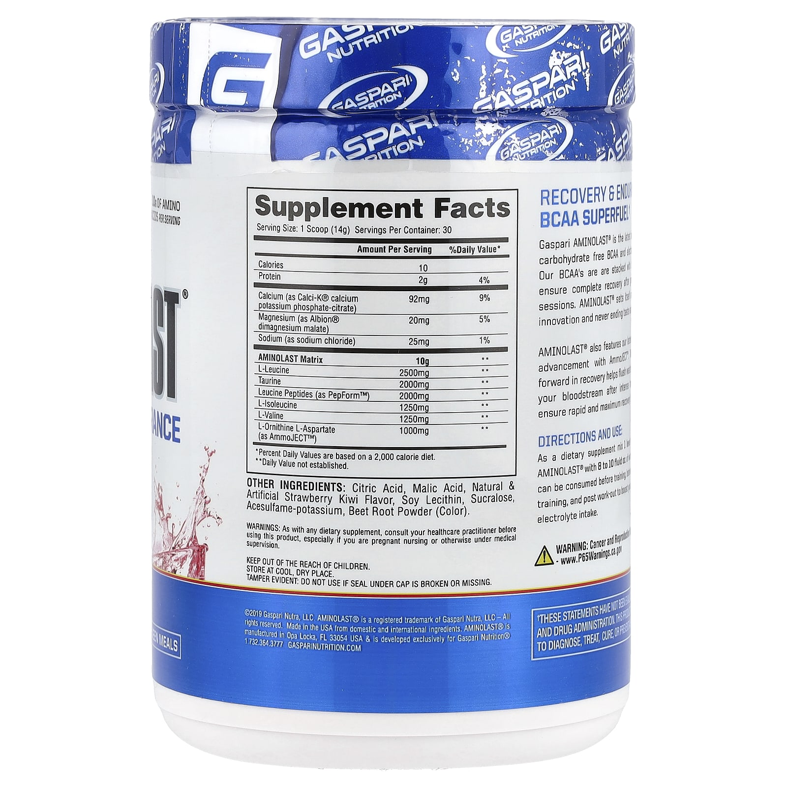 Gaspari Nutrition, Aminolast®, Recovery & Endurance BCAA Superfuel, Strawberry Kiwi, 14.8 oz (420 g) - B008JZYVOY