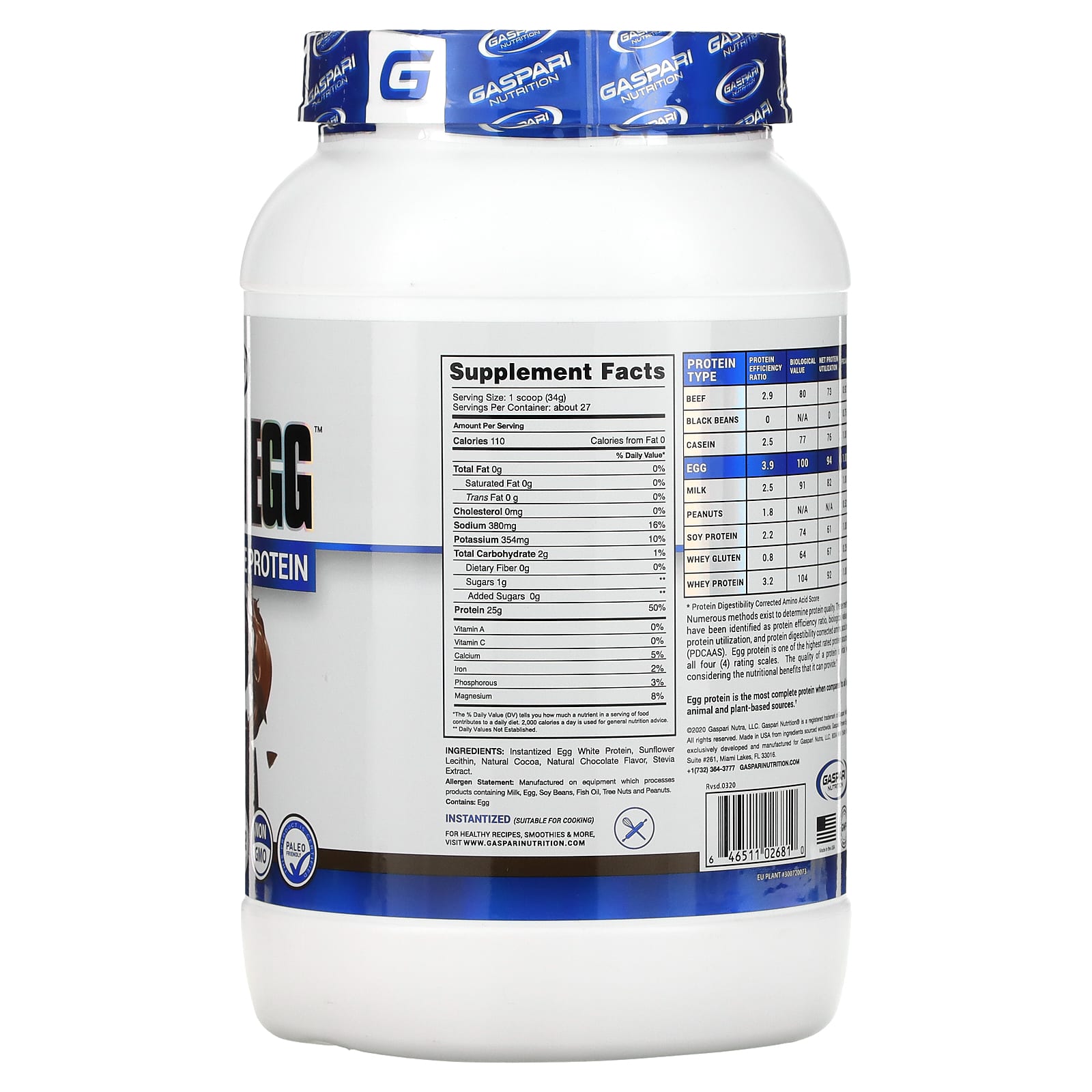 Gaspari Nutrition, Proven Egg, 100% Egg White Protein, Chocolate, 2 lbs (900 g) - B07PMXZT82