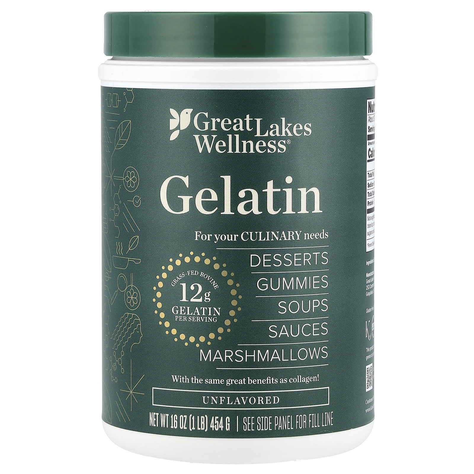 Great Lakes Wellness, Gelatin, Unflavored, 16 oz (454 g) - B0008D6WBA