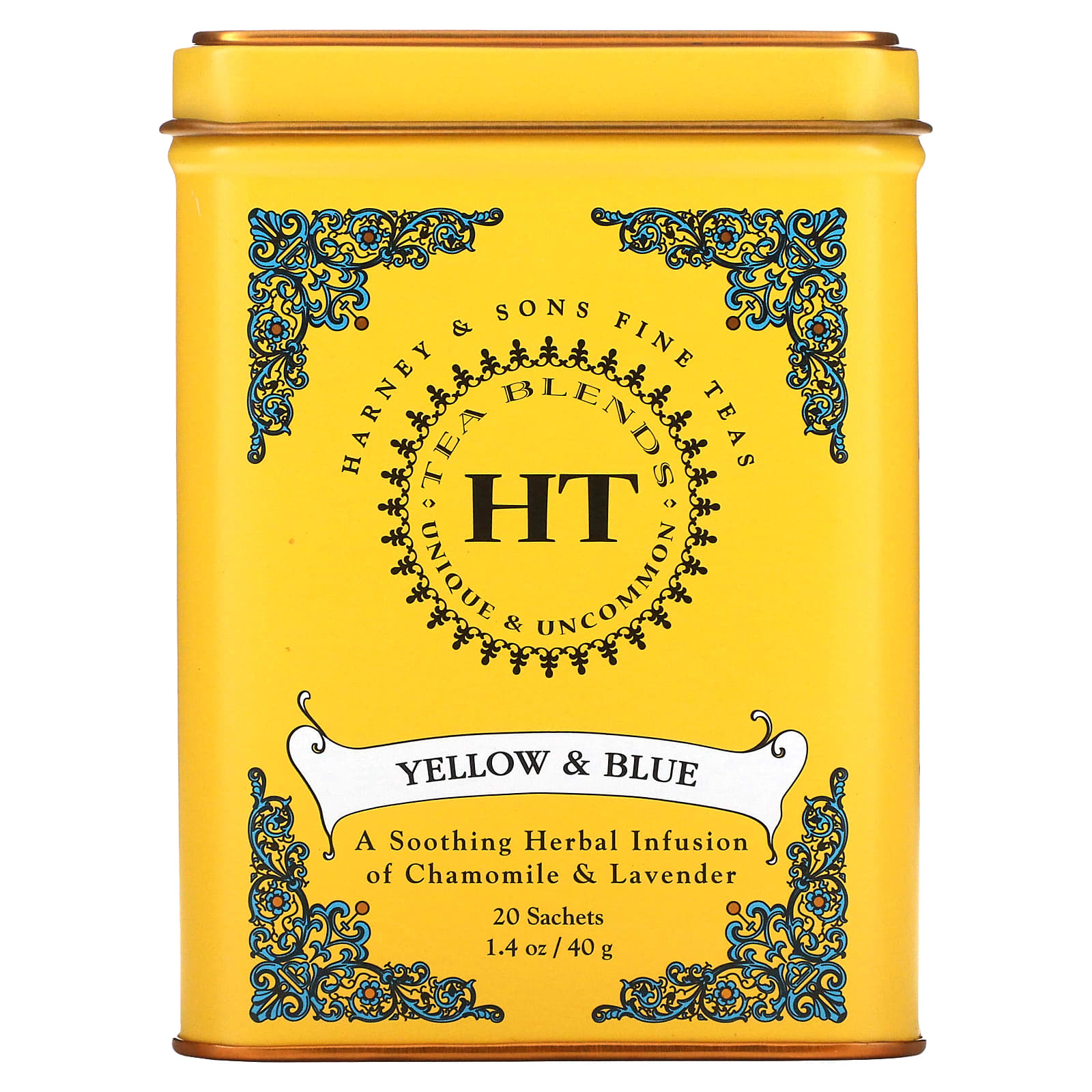 Harney & Sons, HT Tea Blend, Yellow & Blue, Chamomile and Lavender, Caffeine Free, 20 Sachets, 1.4 oz (40 g) - B000OQU4DI