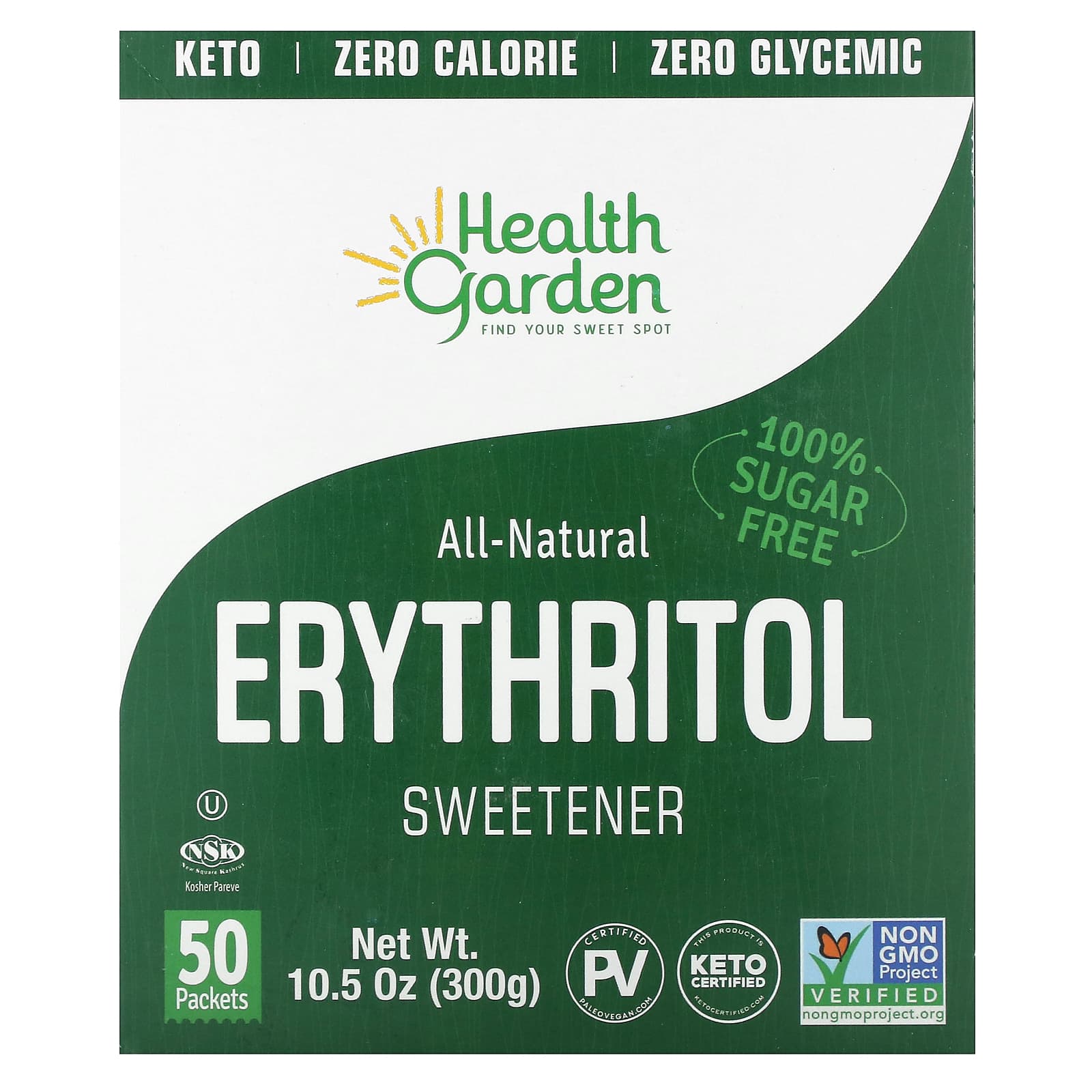 Health Garden, All-Natural Erythritol Sweetener, 50 Packets, 0.21 oz (6 g) Each - B0BF3RQFR3