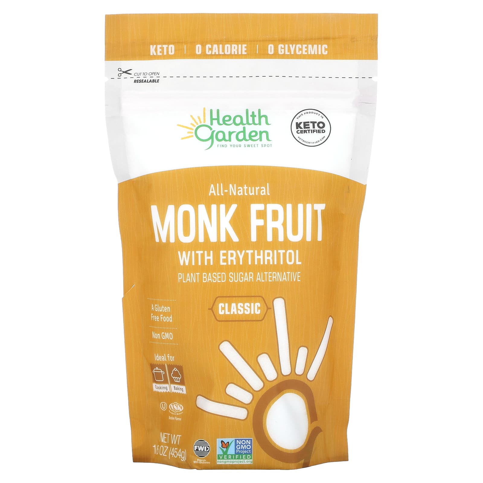 Health Garden, All-Natural Monk Fruit with Erythritol, Plant Based Sugar Alternative, Classic, 1 lb (454 g) - B0777KVGRY